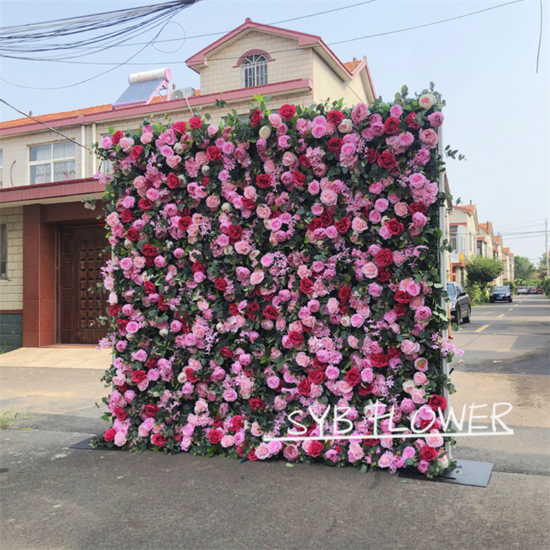 #239 Hot Selling Customized For Wedding Event Fabric Floral Decoration Wedding Pink artificial Flower Wall Backdrop