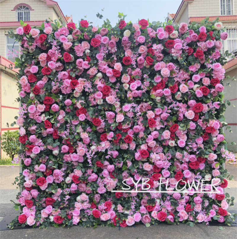 #239 Hot Selling Customized For Wedding Event Fabric Floral Decoration Wedding Pink artificial Flower Wall Backdrop
