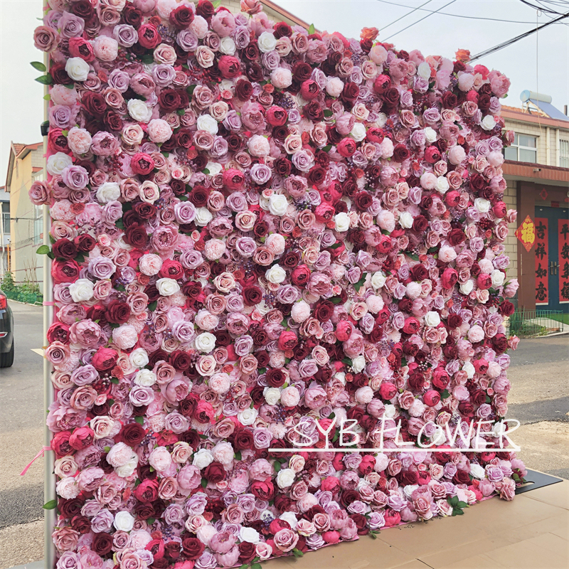 #207 Hot Selling Customized For Wedding Event Fabric Floral Decoration Wedding Pink artificial Flower Wall Backdrop