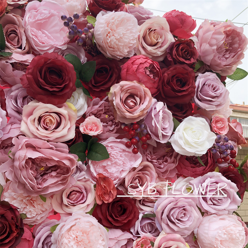 #207 Hot Selling Customized For Wedding Event Fabric Floral Decoration Wedding Pink artificial Flower Wall Backdrop