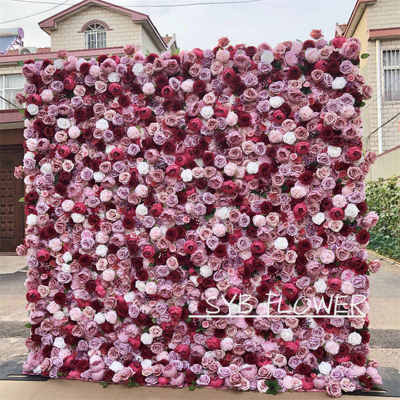 #207 Hot Selling Customized For Wedding Event Fabric Floral Decoration Wedding Pink artificial Flower Wall Backdrop
