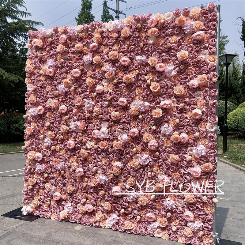 #216 Valentine's Day Wedding Reception Business Celebration Artificial Silk Background Roll Up Flower Wall