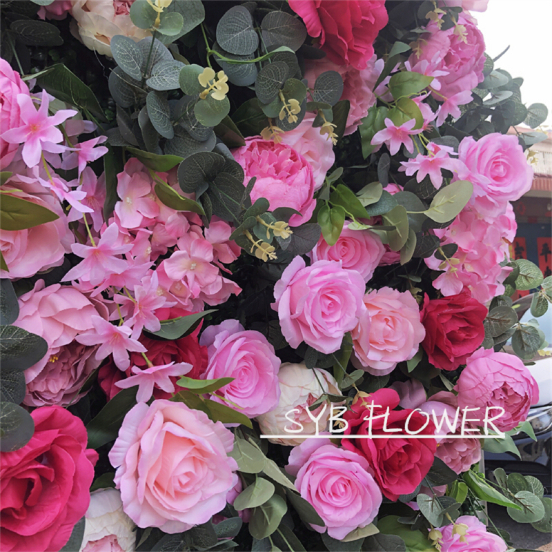 #239 Hot Selling Customized For Wedding Event Fabric Floral Decoration Wedding Pink artificial Flower Wall Backdrop