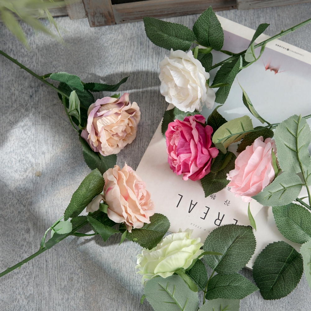 #GF15423 Simulation Christmas Single Stem Silk Rose Spray Decoration Wall Artificial Flower For Wedding