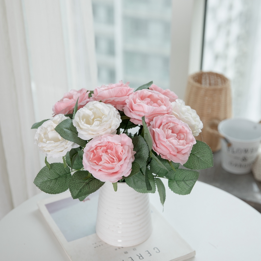 #GF15423 Simulation Christmas Single Stem Silk Rose Spray Decoration Wall Artificial Flower For Wedding