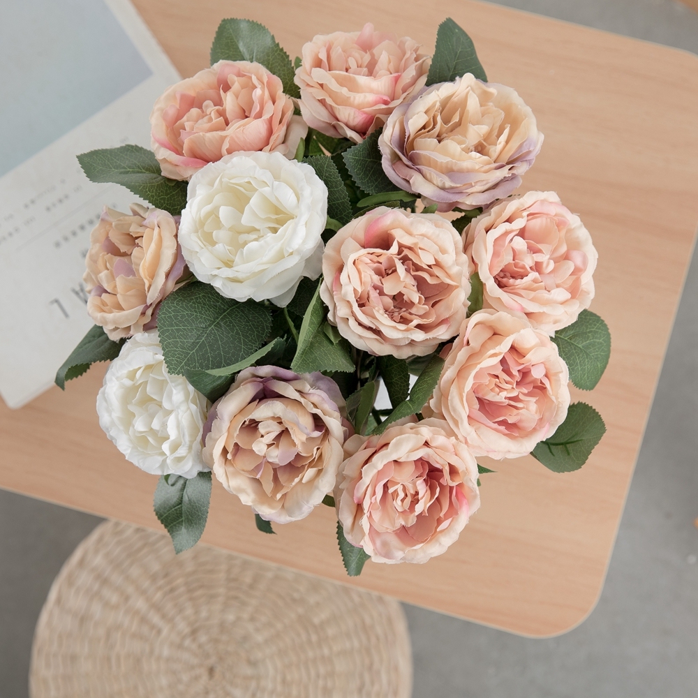 #GF15423 Simulation Christmas Single Stem Silk Rose Spray Decoration Wall Artificial Flower For Wedding