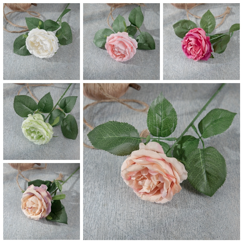 #GF15423 Simulation Christmas Single Stem Silk Rose Spray Decoration Wall Artificial Flower For Wedding