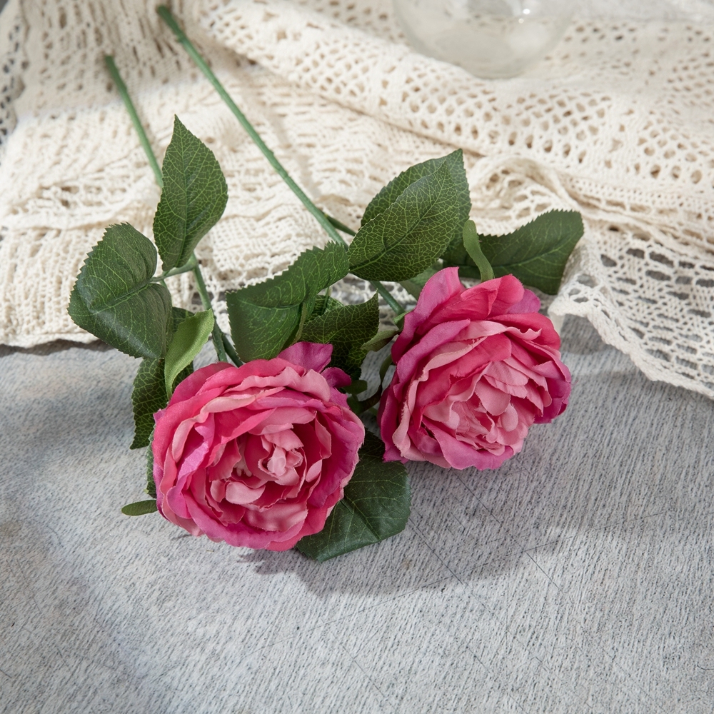 #GF15423 Simulation Christmas Single Stem Silk Rose Spray Decoration Wall Artificial Flower For Wedding