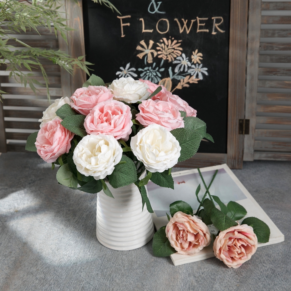 #GF15423 Simulation Christmas Single Stem Silk Rose Spray Decoration Wall Artificial Flower For Wedding