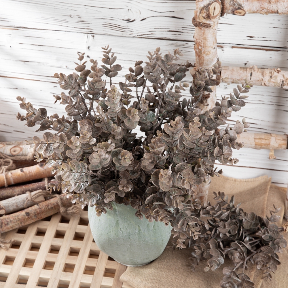 YC1087 Wholesale Chinese Supply Artificial Plastic Eucalyptus Greenery With 5 Branches For Indoor Weeding Decoration