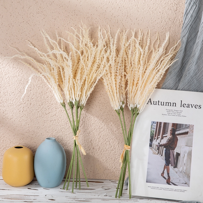 YC1085 Artificial Flower Plant Flocked Trident Leaf Grass Handles Hot Selling Decorative Flowers and Plants