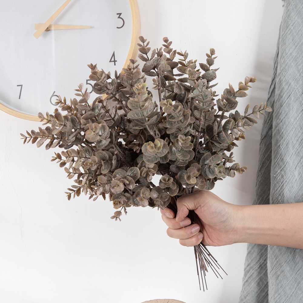 YC1087 Wholesale Chinese Supply Artificial Plastic Eucalyptus Greenery With 5 Branches For Indoor Weeding Decoration