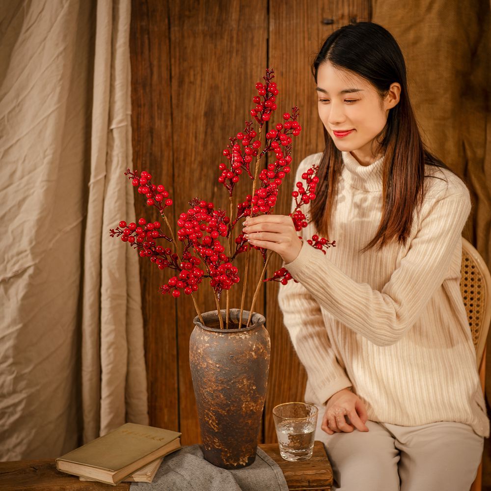 MW61211 Popular artificial flower berry Foam Red Berry Single Stem For Festive Decorations