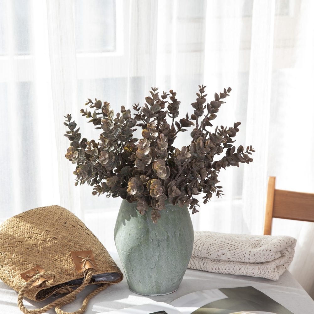 YC1087 Wholesale Chinese Supply Artificial Plastic Eucalyptus Greenery With 5 Branches For Indoor Weeding Decoration