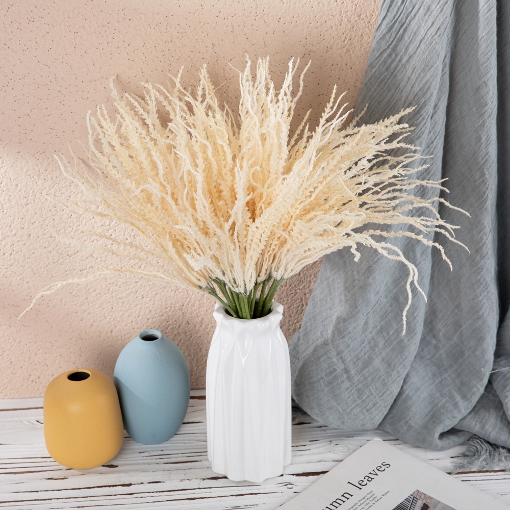 YC1085 Artificial Flower Plant Flocked Trident Leaf Grass Handles Hot Selling Decorative Flowers and Plants
