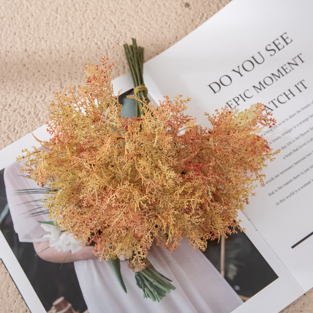YC1100 Plastic 2-prong Mist Grass Bunch Artificial Plant Rime Bouquet for Home Backdrop Outdoor Event Flower Arrangement Decor