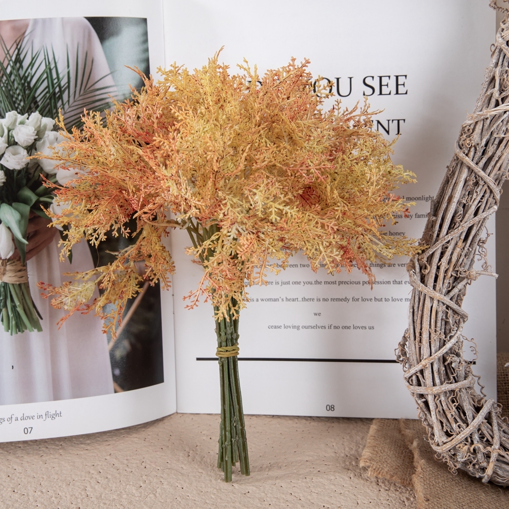 YC1100 Plastic 2-prong Mist Grass Bunch Artificial Plant Rime Bouquet for Home Backdrop Outdoor Event Flower Arrangement Decor