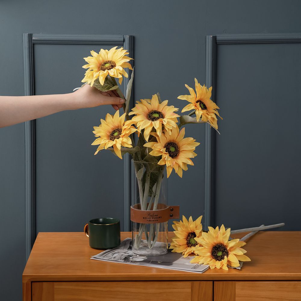 MW33712 Factory Direct Sale Artificial Flower White Artificial Silk Sunflower For Flower Wall Backdrop