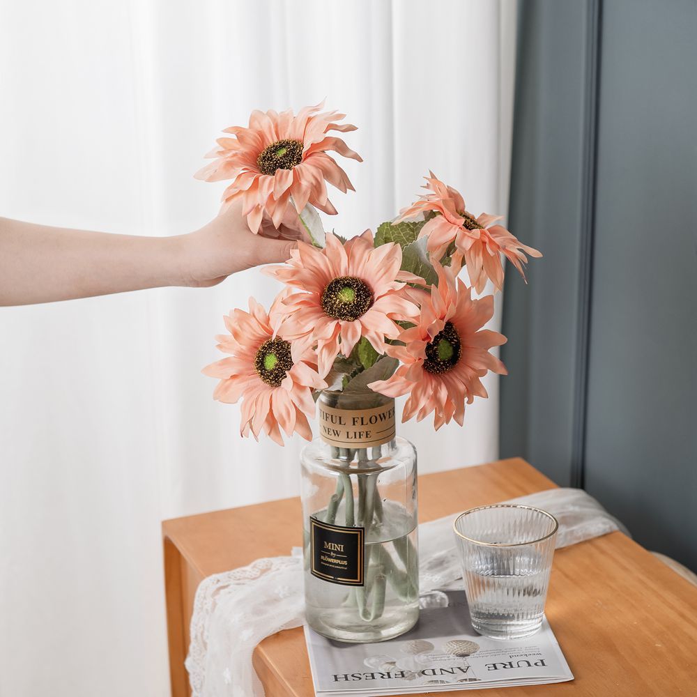 MW33712 Factory Direct Sale Artificial Flower White Artificial Silk Sunflower For Flower Wall Backdrop