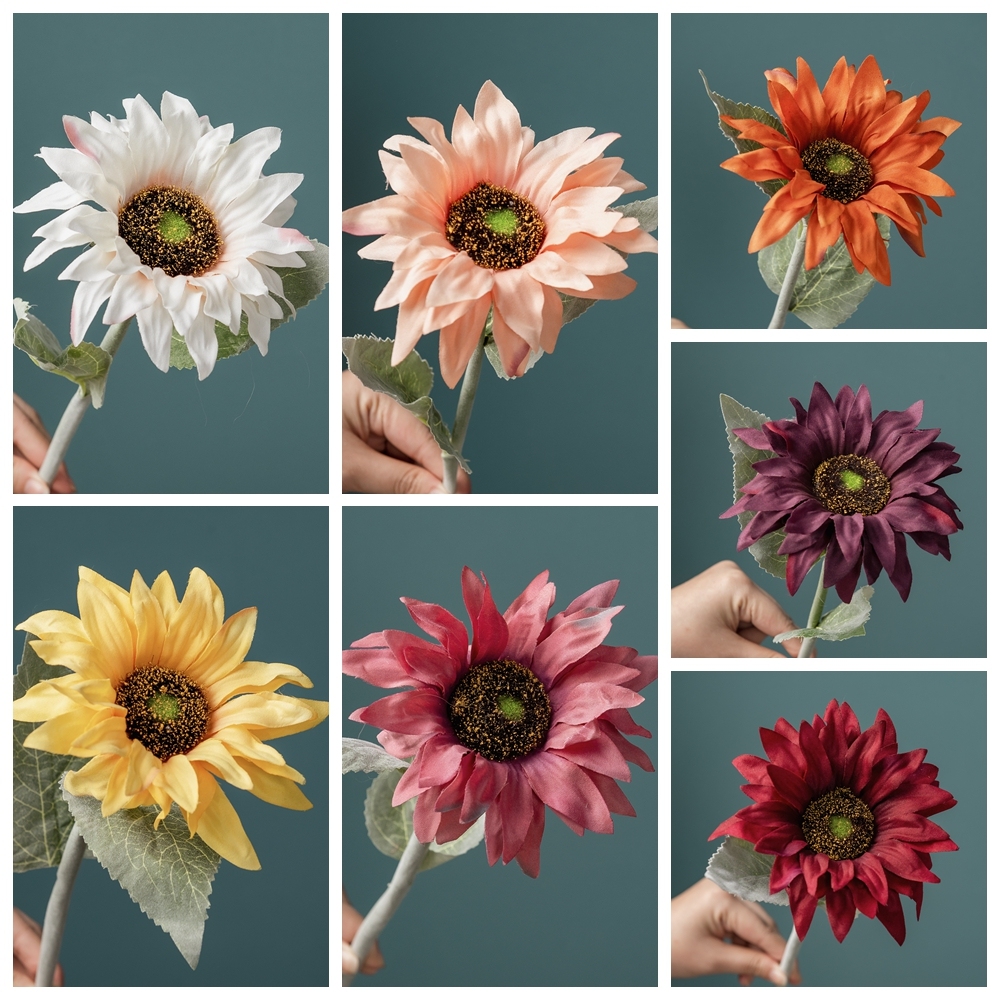 MW33712 Factory Direct Sale Artificial Flower White Artificial Silk Sunflower For Flower Wall Backdrop