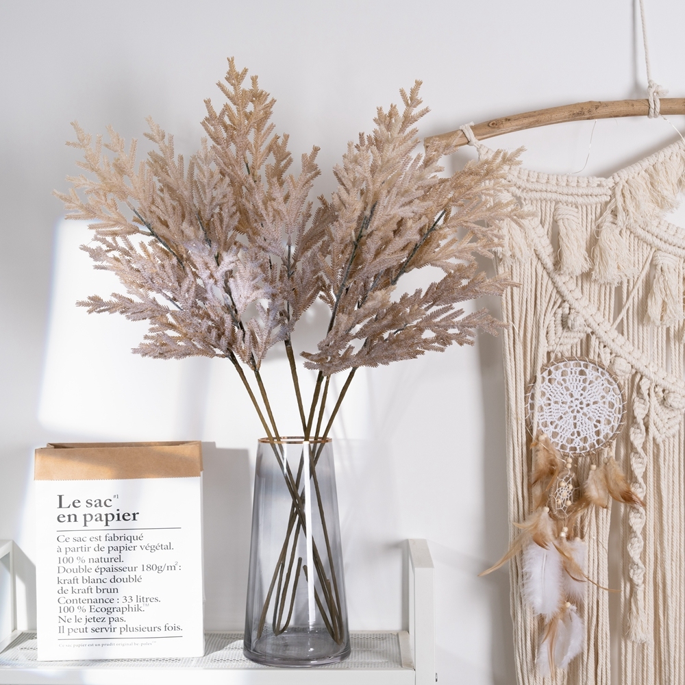 MW09110 Flocked Pine Grass Long Branch Artificial Flower Plant Long Stem for Home Wedding Decoration Party