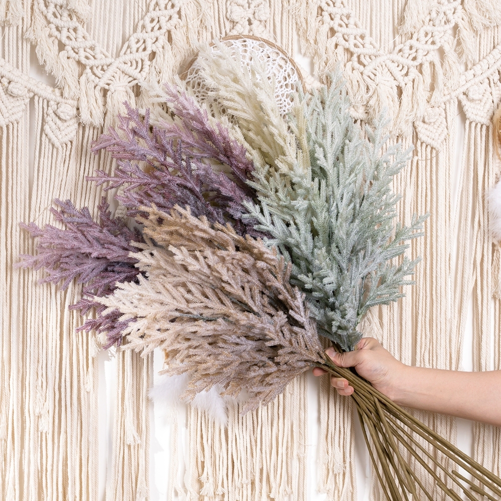 MW09110 Flocked Pine Grass Long Branch Artificial Flower Plant Long Stem for Home Wedding Decoration Party