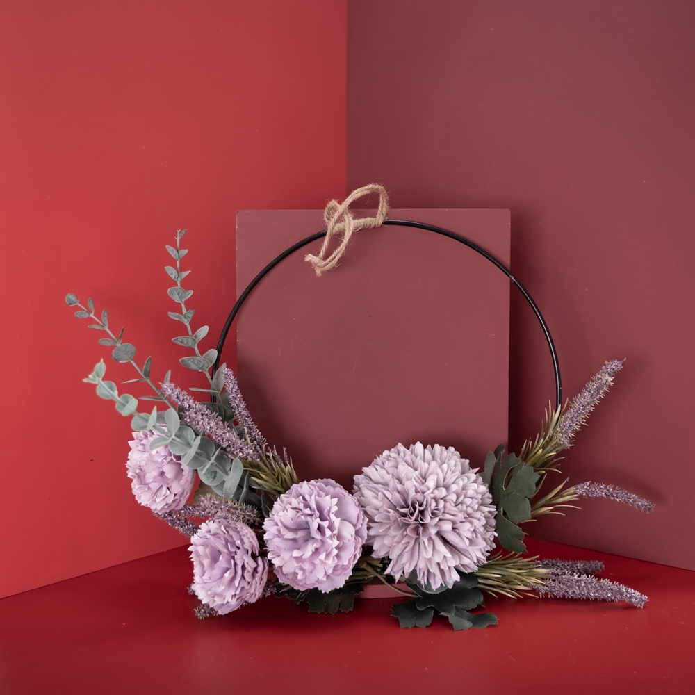 CF01026 Realistic Artificial Dandelion Lotus Eucalyptus Wreath Wall Backdrop For Garden Wedding Decoration