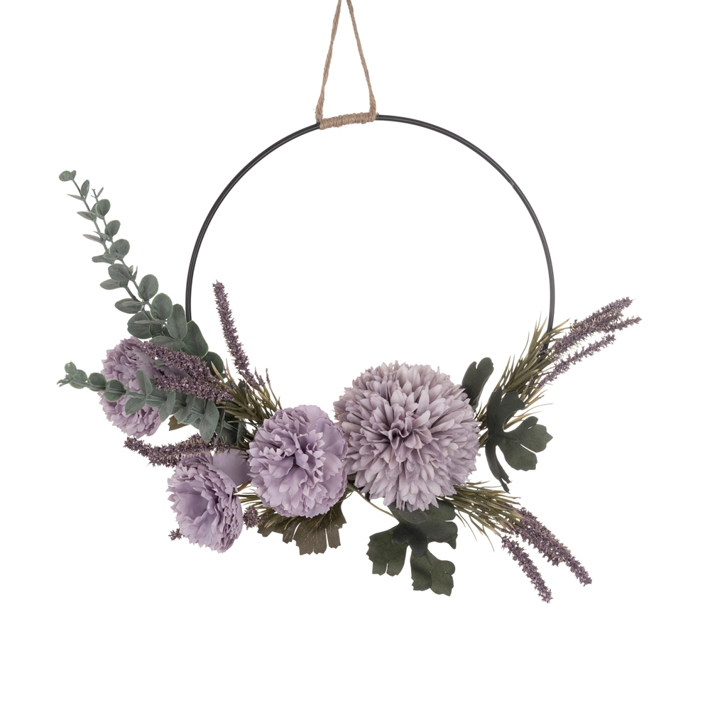 CF01026 Realistic Artificial Dandelion Lotus Eucalyptus Wreath Wall Backdrop For Garden Wedding Decoration