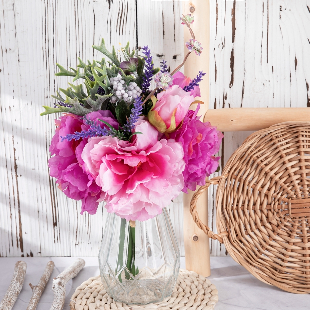 GF15501 Chinese Hot Sale Peony Hydrangea Bouquet Artificial Silk Artificial Flower For Decorative Flowers and Plants
