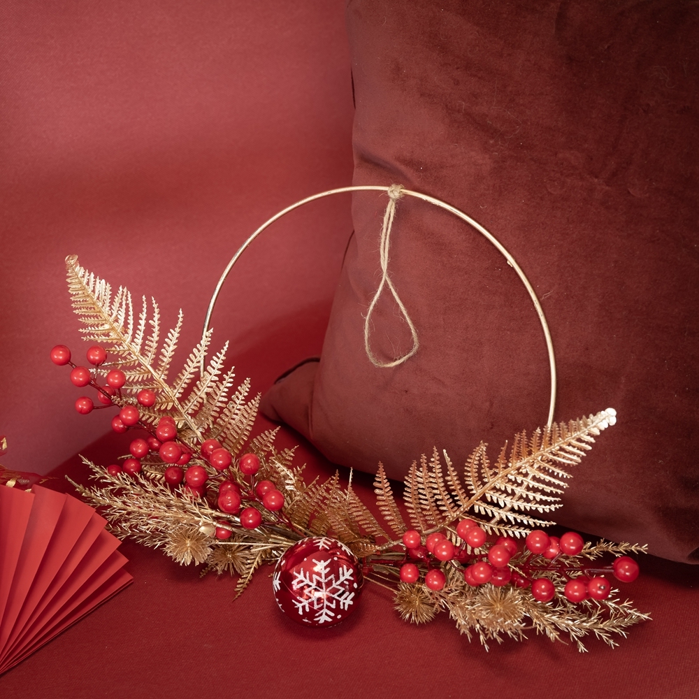 CF01053 Artificial Berry Jingle Ball Wreath New Design Christmas Picks Festive Decorations