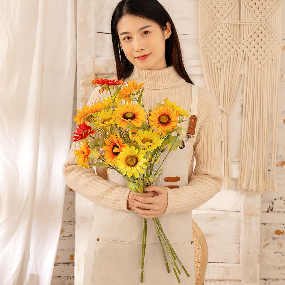 MW78003 Good Quality Hot Sale Artificial Flower 3 Branches Artifical Silk Sunflower For Mother's Day gift