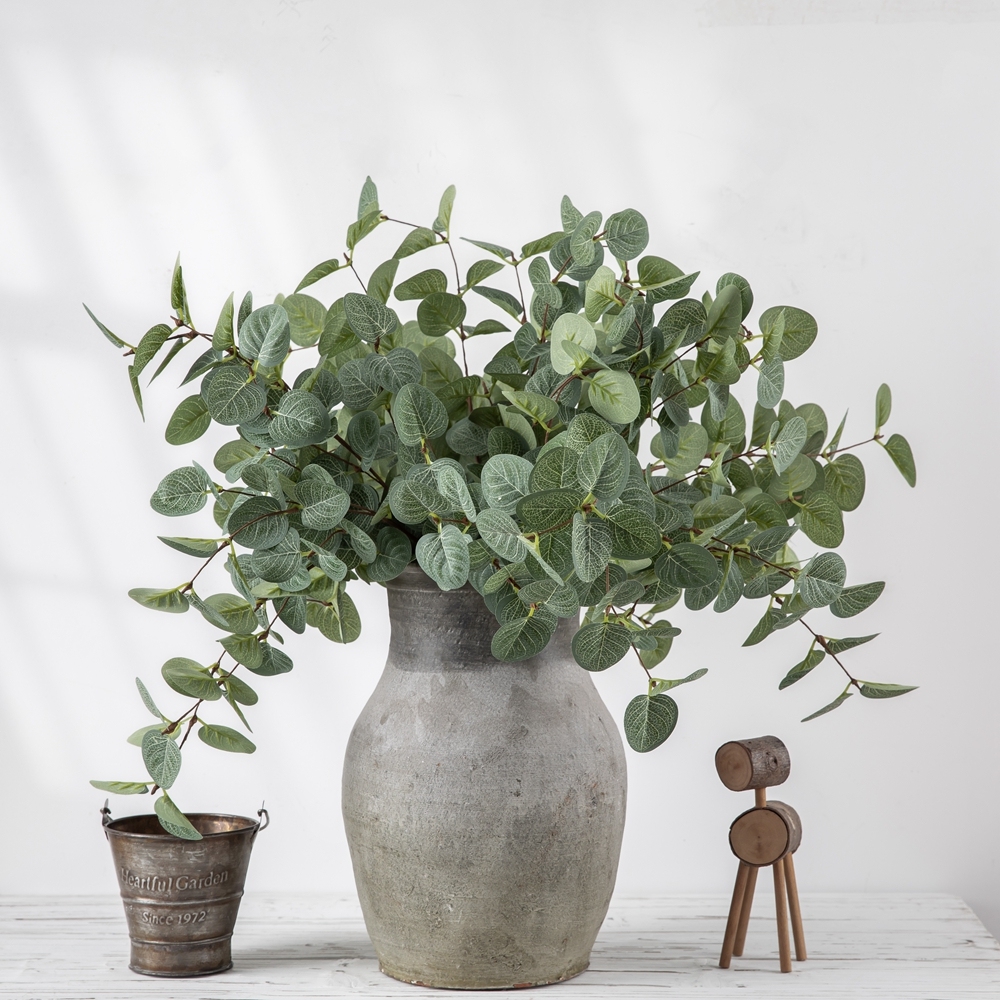 MW61216 Realistic Artificial Flower Plant Fabric Eucalyptus Single Branch Removable Stem For Silk Flowers