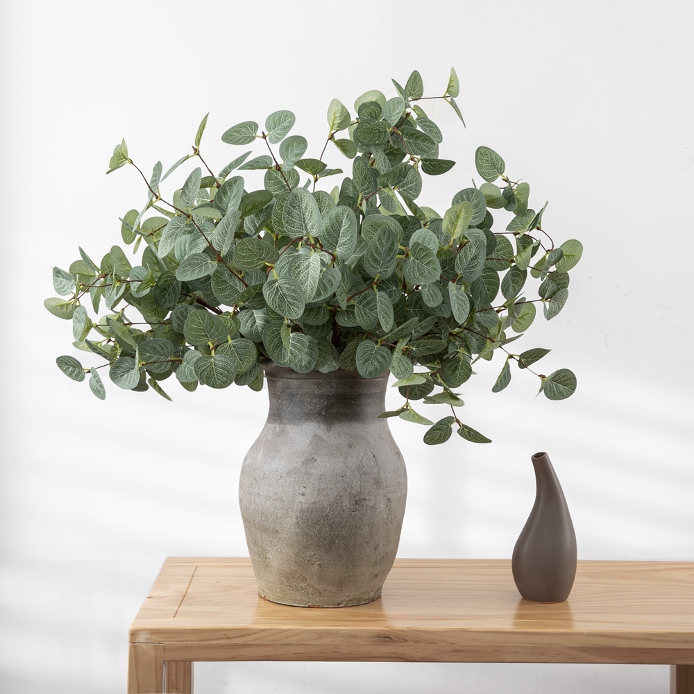 MW61216 Realistic Artificial Flower Plant Fabric Eucalyptus Single Branch Removable Stem For Silk Flowers