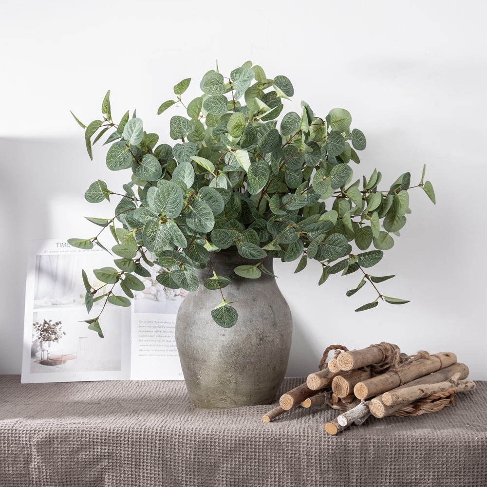 MW61216 Realistic Artificial Flower Plant Fabric Eucalyptus Single Branch Removable Stem For Silk Flowers
