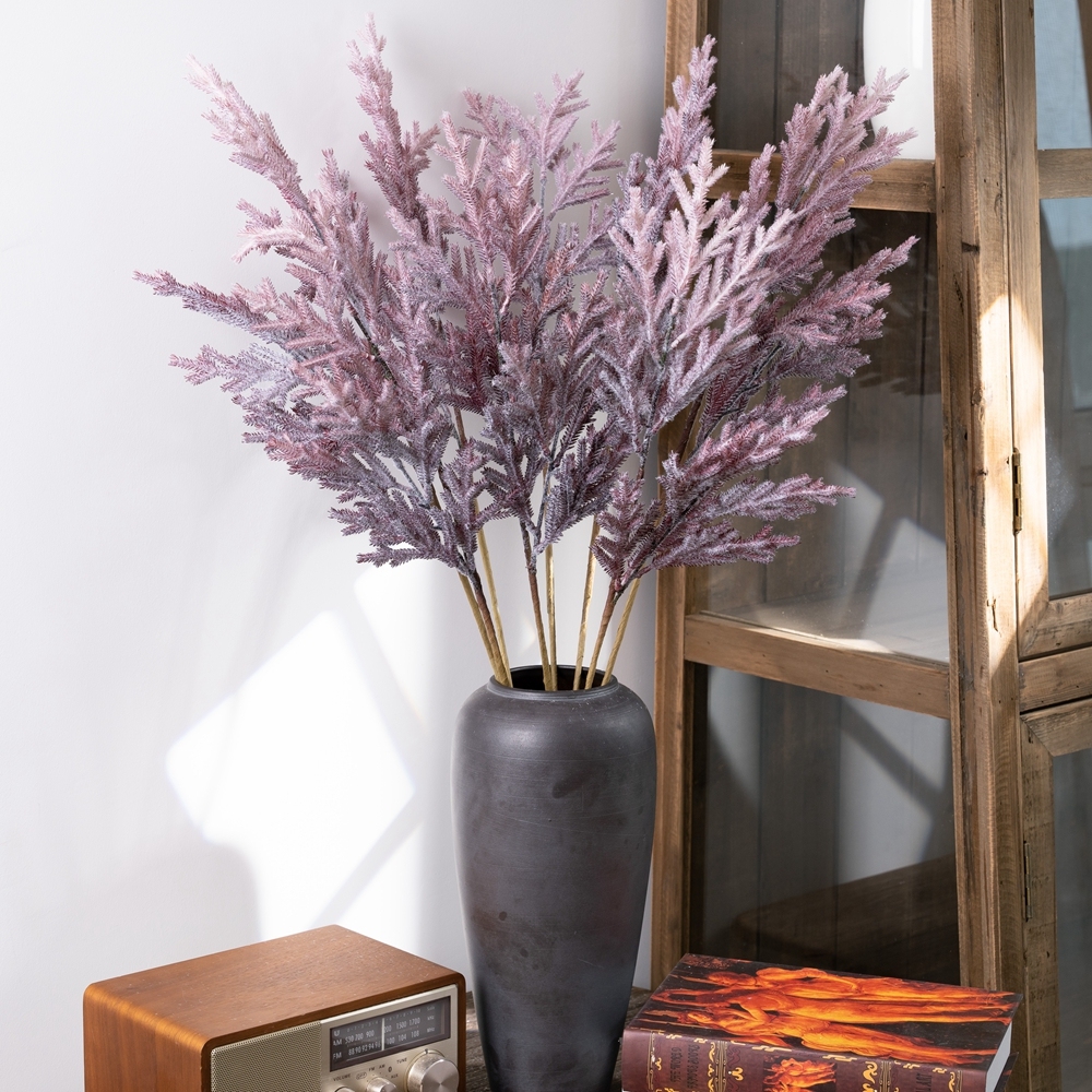 MW09110 Flocked Pine Grass Long Branch Artificial Flower Plant Long Stem for Home Wedding Decoration Party
