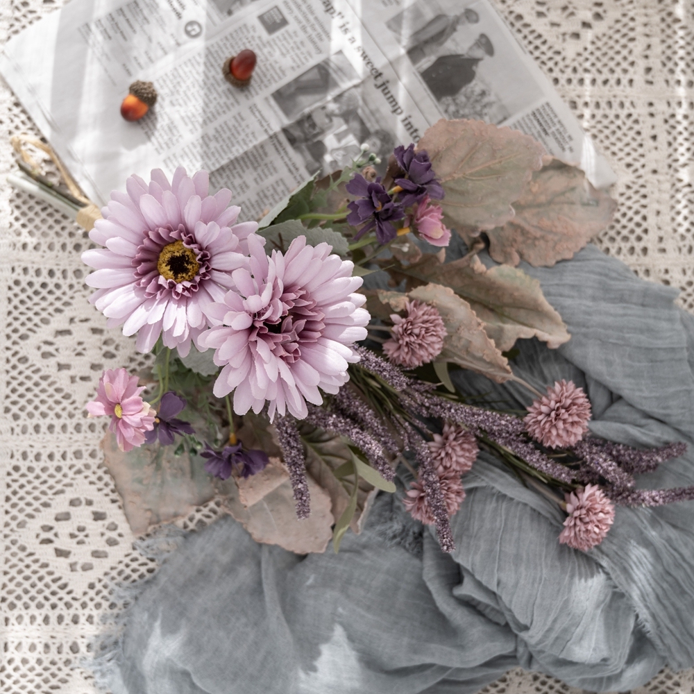 CF01014 Wholesale Artificial Flower Bouquet Gerbera Chrysanthemum Realistic For Flower Wall Backdrop