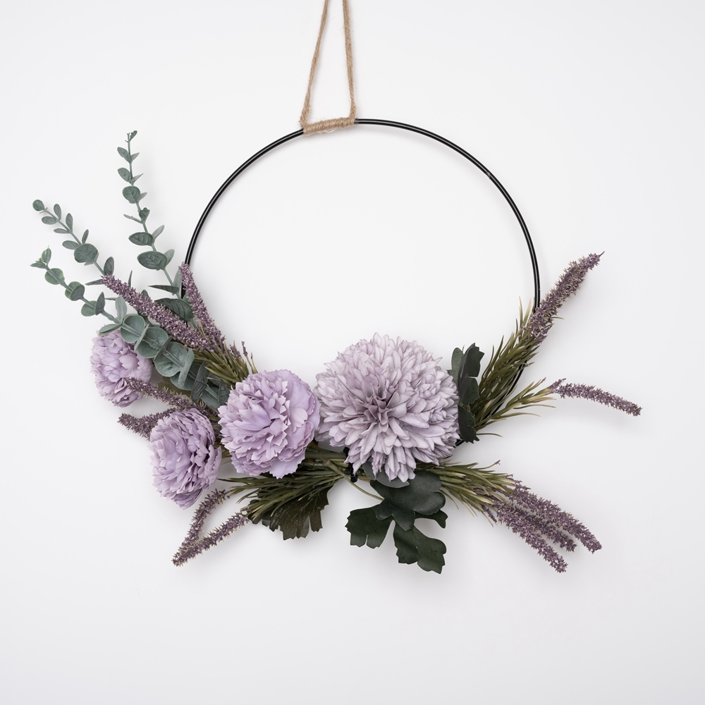 CF01026 Realistic Artificial Dandelion Lotus Eucalyptus Wreath Wall Backdrop For Garden Wedding Decoration