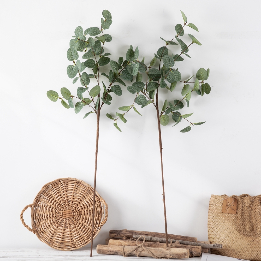 MW61216 Realistic Artificial Flower Plant Fabric Eucalyptus Single Branch Removable Stem For Silk Flowers