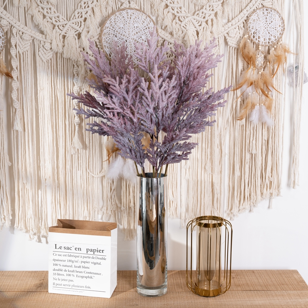 MW09110 Flocked Pine Grass Long Branch Artificial Flower Plant Long Stem for Home Wedding Decoration Party