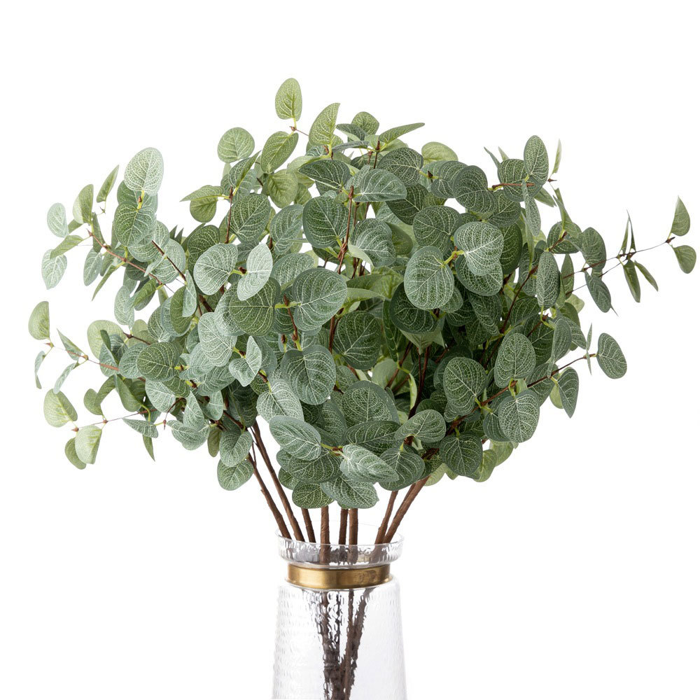 MW61216 Realistic Artificial Flower Plant Fabric Eucalyptus Single Branch Removable Stem For Silk Flowers