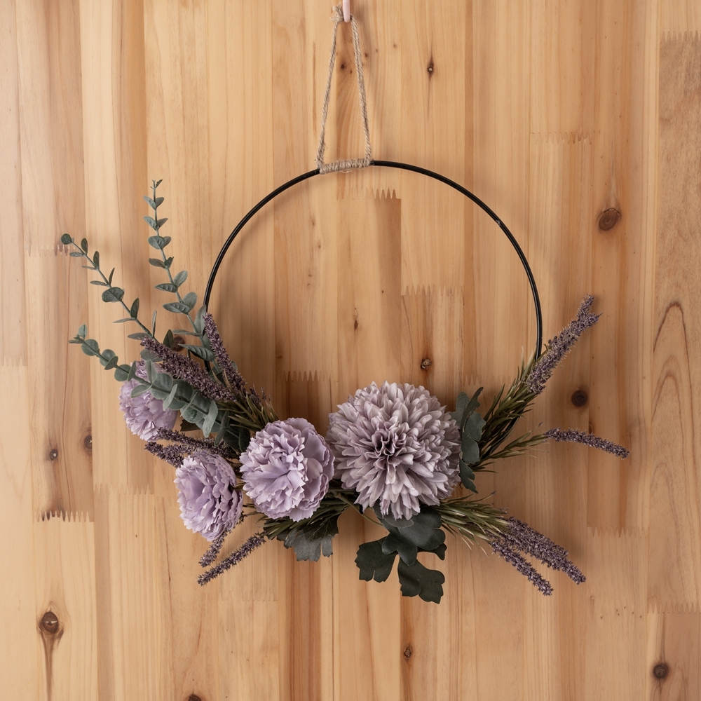 CF01026 Realistic Artificial Dandelion Lotus Eucalyptus Wreath Wall Backdrop For Garden Wedding Decoration