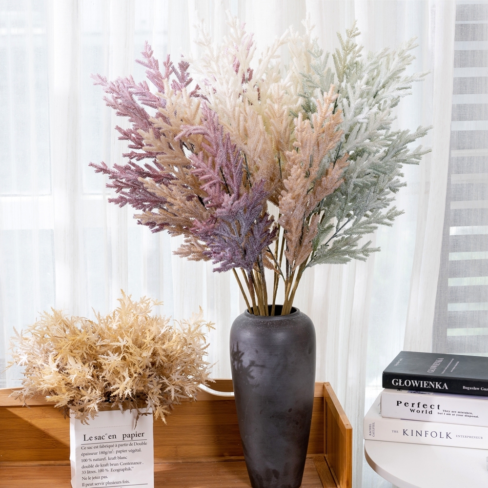 MW09110 Flocked Pine Grass Long Branch Artificial Flower Plant Long Stem for Home Wedding Decoration Party