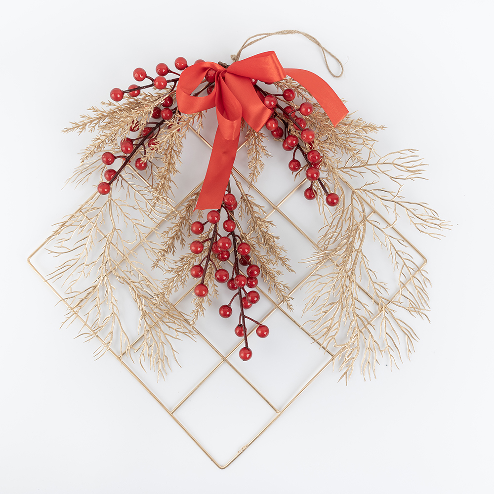 CF01085 Artificial Berry Checkered Wall Hanging New Design Christmas Picks Festive Decorations
