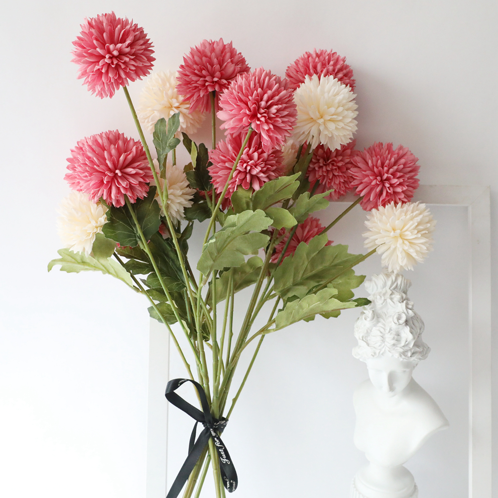YC1019 Hot Selling Wedding Single Stem 3 Heads Fabric Artificial Ball Chrysanthemum For Wedding Supplies