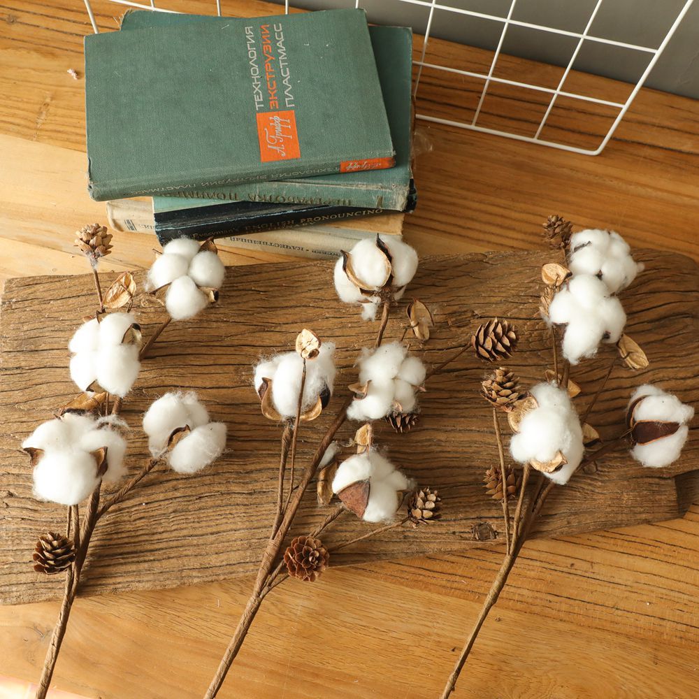MW61208 Wholesale 4heads Artificial Flower Natural Cotton Branch Flower for Bridal Bouquet