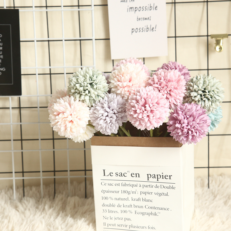 MW15192 Factory Direct Artificial Flower Pompom Flower Small Ball Head Chrysanthemum Single Stem Flower Wall Backdrop