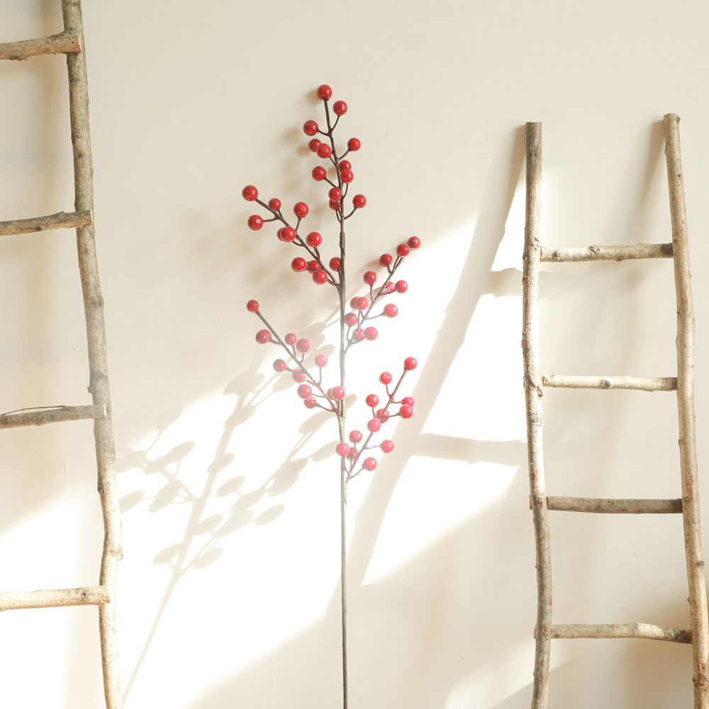 MW36892 Wholesale Artificial Berry Pick H63.5centimeter Christmas Foam Berry Spray Wine Red Berry Picks For Christmas Picks