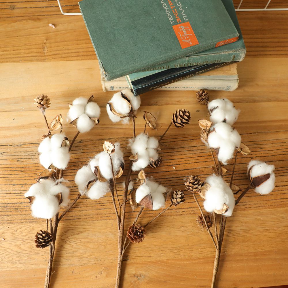 MW61208 Wholesale 4heads Artificial Flower Natural Cotton Branch Flower for Bridal Bouquet