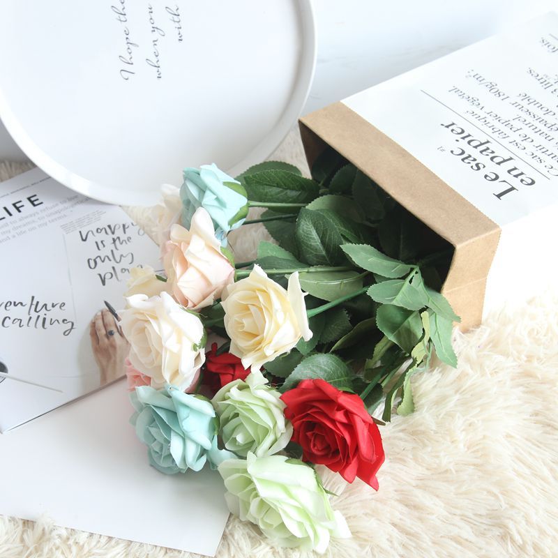 DY1-533 Realistic Artificial Flower Cream Artificial Silk Rose For Decorative Flowers and Plants