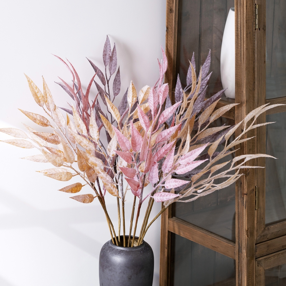 MW09102 Artificial flocking Olive Willow Leaves Eucalyptus Plant Branches for Floral Arrangement Bouquets Wedding Greenery Decor